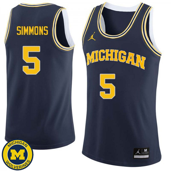 Mens Michigan Wolverines #5 Jaaron Simmons Navy NCAA Basketball Jersey